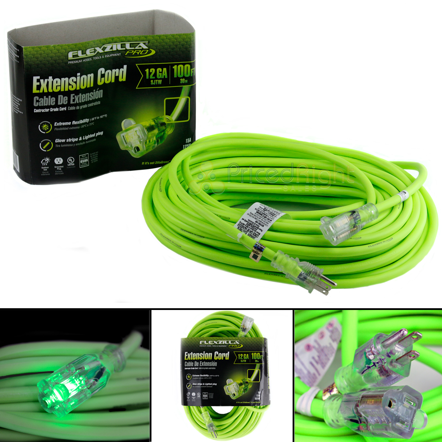 100 ft Flexzilla Pro Electric Extension Power Cord Cable Indoor Outdoor